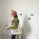 Canvas Shoulder Bag with Cartoon Pattern Print Handbag