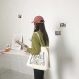 Canvas Shoulder Bag with Cartoon Pattern Print Handbag