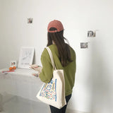 Canvas Shoulder Bag with Cartoon Pattern Print Handbag