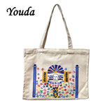 Canvas Shoulder Bag with Cartoon Pattern Print Handbag