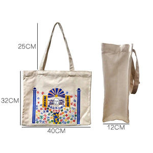 Canvas Shoulder Bag with Cartoon Pattern Print Handbag