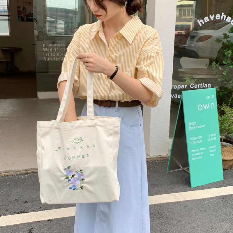 Women's Canvas Tote Bag Handbag Shopping Printed Reusable Fabric Girls