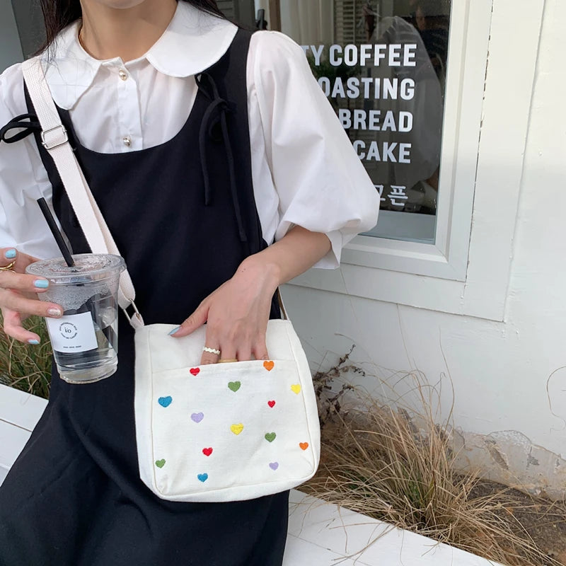 Mini Canvas Smiley Cross Body Bag for Women Girls