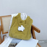 Corduroy Shoulder Bag Bunny Pattern Plush Large Capacity Tote Bag