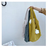 Corduroy Shoulder Bag Bunny Pattern Plush Large Capacity Tote Bag