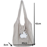 Corduroy Shoulder Bag Bunny Pattern Plush Large Capacity Tote Bag