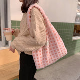 Flower Waffle Grid Pattern Shoulder Bag Casual Large Capacity Tote Bag