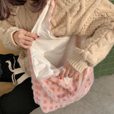 Flower Waffle Grid Pattern Shoulder Bag Casual Large Capacity Tote Bag