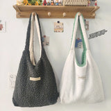Women's Plush Shoulder Bag Reversible Shopper Tote