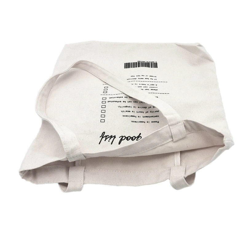 Large Capacity Canvas Shoulder Bag Zipper Casual Handbag Girls Shopping Bag