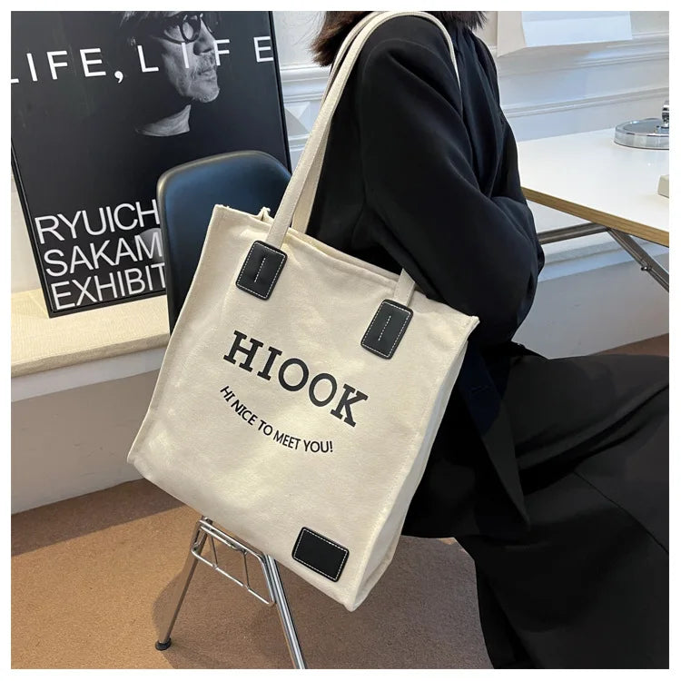 Large Capacity Canvas Bag Female All Match College Student Class Shoulder Bags