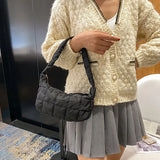 Lattice Pattern Shoulder Bags Space Cotton Handbag Women Small Fluffy Tote Pack