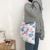 Soft Flowers Tote Plush Material Messenger Bag Female Student Large Capacity Sho
