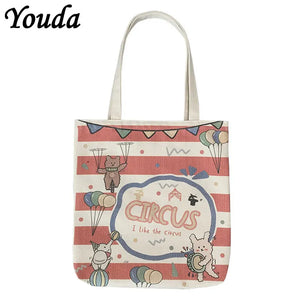 Canvas Shoulder Bag Circus Books Daily Shopping Bags Students Bookbag Handbags