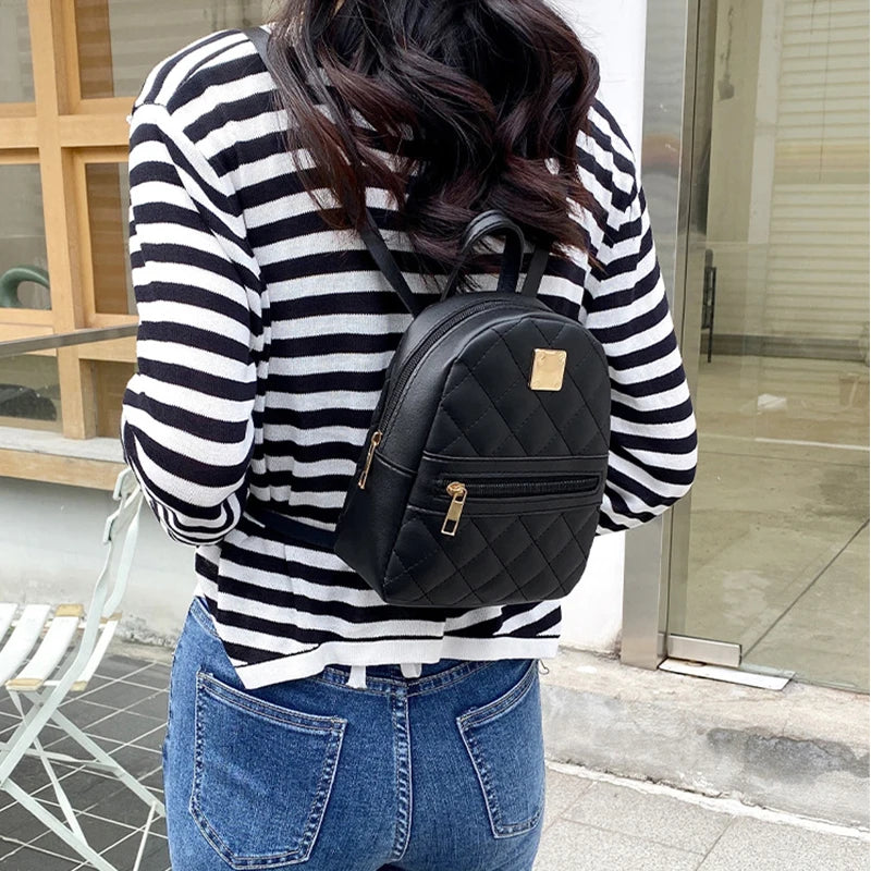 Pu Solid Mini Rhombus Backpack for Women and Girls