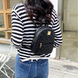 Pu Solid Mini Rhombus Backpack for Women and Girls