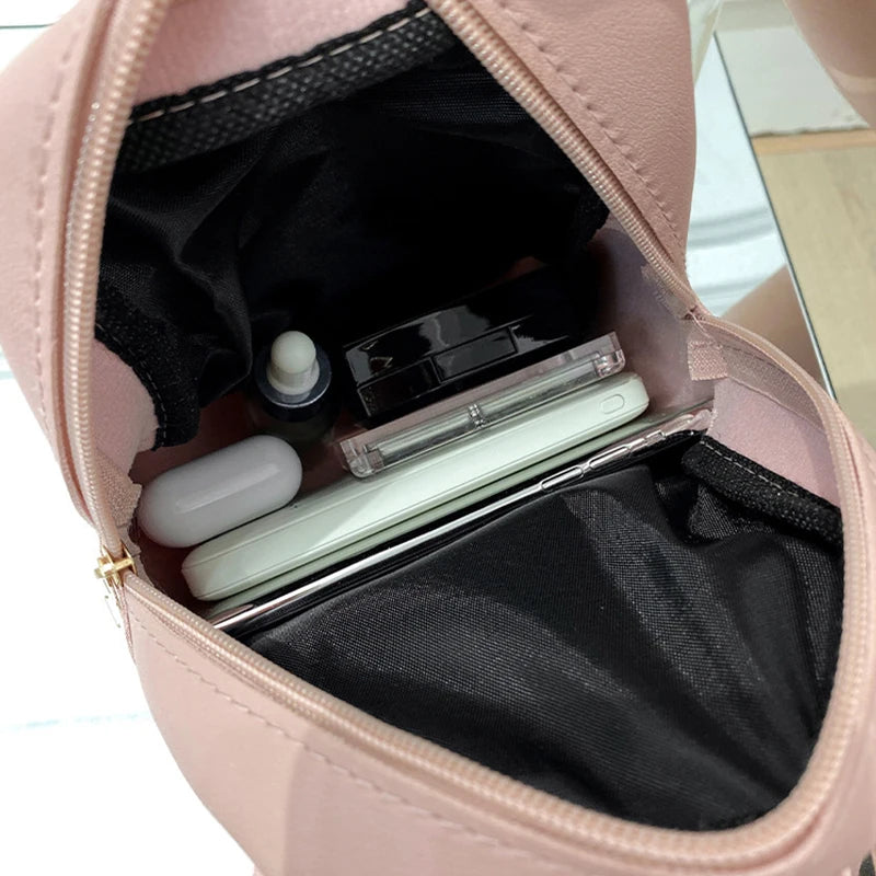 Pu Solid Mini Rhombus Backpack for Women and Girls