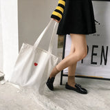 Red Heart Embroidery Canvas Handbag with Zipper