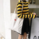 Red Heart Embroidery Canvas Handbag with Zipper