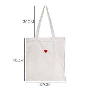 Red Heart Embroidery Canvas Handbag with Zipper