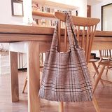 Vintage Winter Thick Tote Shoulder Bag Plaid Girls Student Bookbag