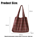 Vintage Winter Thick Tote Shoulder Bag Plaid Girls Student Bookbag