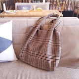 Vintage Winter Thick Tote Shoulder Bag Plaid Girls Student Bookbag