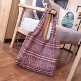 Vintage Winter Thick Tote Shoulder Bag Plaid Girls Student Bookbag