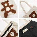 Winter Women's Corduroy Casual Bear Embroidery Shoulder Bag