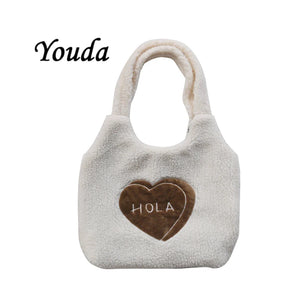 Lamb Wool Bear Fabric Shoulder Bag for Women