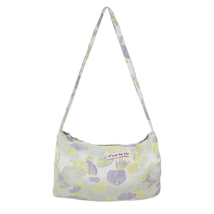 Women Canvas Tote Jacquard Flowers Bag Zipper Purse