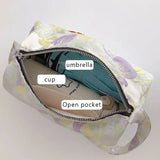 Women Canvas Tote Jacquard Flowers Bag Zipper Purse