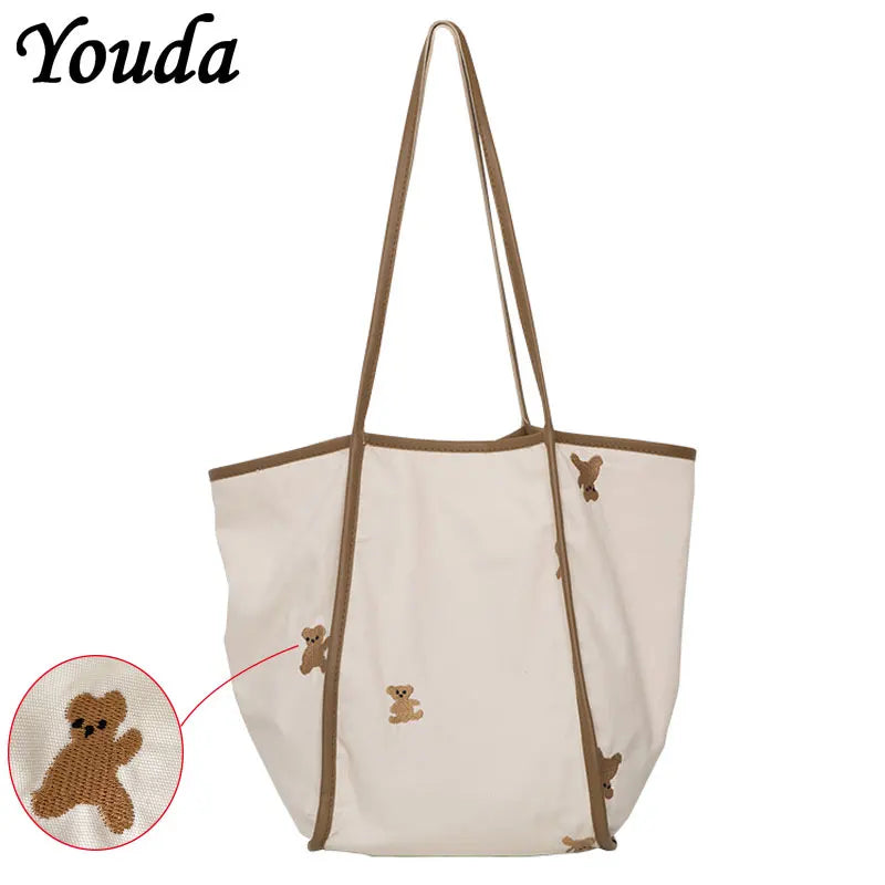 Bear Embroidery Canvas Shopping Bag Eco Handbag