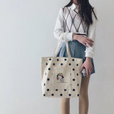 Women Canvas Shopping Bag Dots Bookbags Female Cotton Cloth Shoulder Bags