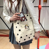 Women Canvas Shopping Bag Dots Bookbags Female Cotton Cloth Shoulder Bags