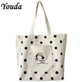 Women Canvas Shopping Bag Dots Bookbags Female Cotton Cloth Shoulder Bags