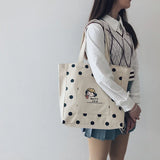 Women Canvas Shopping Bag Dots Bookbags Female Cotton Cloth Shoulder Bags