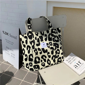 Canvas Shoulder Bag Women Large Tote Daily Shopping Contrast Books