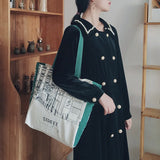 Women Canvas Shoulder Bag Iron Tower Print Ladies Shopping Bags