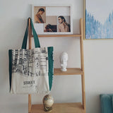 Women Canvas Shoulder Bag Iron Tower Print Ladies Shopping Bags