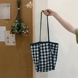 Women Red Plaid Canvas Shoulder Bag Large Tote for Girls