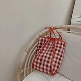 Women Red Plaid Canvas Shoulder Bag Large Tote for Girls