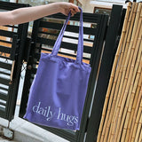 Canvas Shoulder Bag Letters Embroidery Eco Cotton Linen Handbag Tote