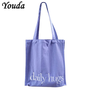 Canvas Shoulder Bag Letters Embroidery Eco Cotton Linen Handbag Tote