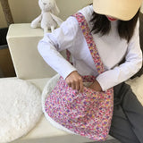 Floral Canvas Shoulder Bag for Women Retro Tote Handbag