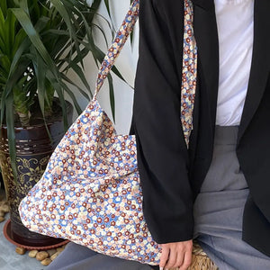 Floral Canvas Shoulder Bag for Women Retro Tote Handbag