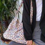 Floral Canvas Shoulder Bag for Women Retro Tote Handbag
