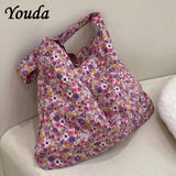 Floral Canvas Shoulder Bag for Women Retro Tote Handbag