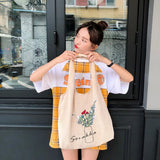 Corduroy Shopping Bag Female Canvas Shoulder Bags Flowers Handbag