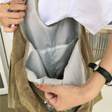 Corduroy Shopping Bag Female Canvas Shoulder Bags Flowers Handbag